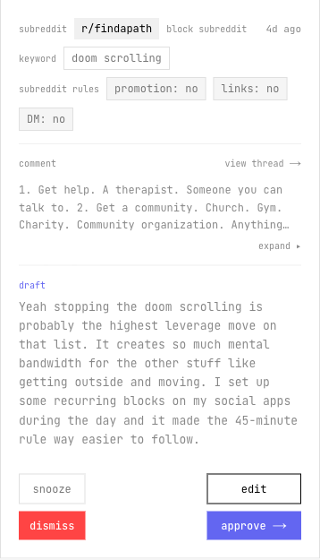 Veninto draft review interface